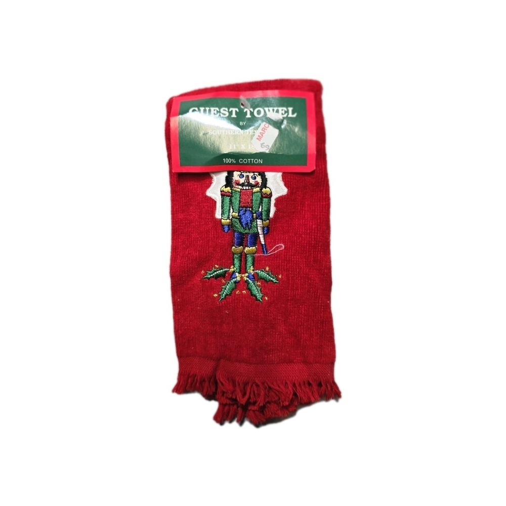 vintage christmas fingertip towel Red Nutcracker New